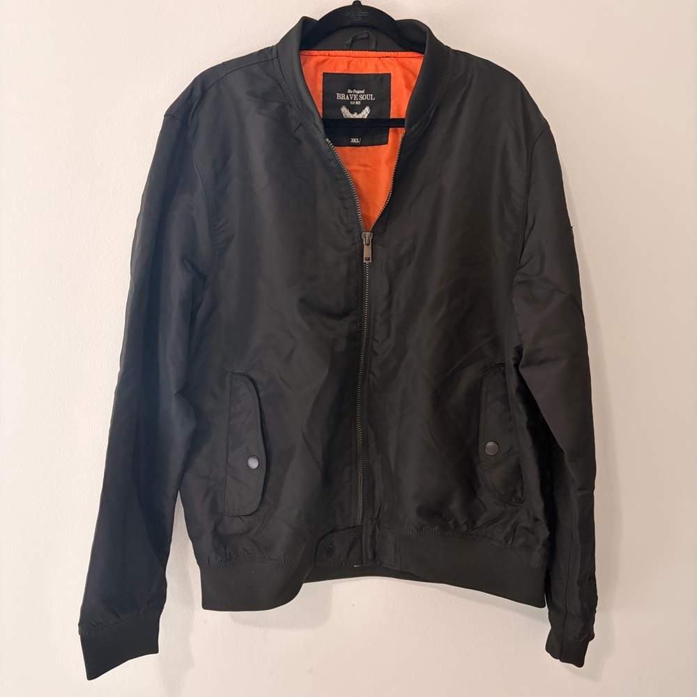 Brave Soul 3XL Black Bomber Jacket Orange Lined